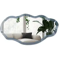 Wallfluent Pastel Marineblauw Spiegel - Marine Rechthoekige Spiegel Voor Interieur - Organische Spiegel - Woonkamer, Kantoor, Slaapkamer - Minimalistisch - 45x90 cm - Totale afmeting 52x97 cm