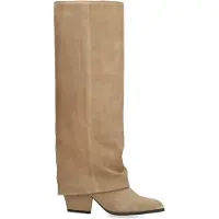 Manfield Beige suède hoge laarzen met flap | Maat 36