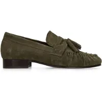 Manfield Donkergroene suède loafers met kwastjes | Maat 39