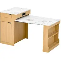 STILVORA Keukeneiland - Uitschuifbare Eettafel Met Wielen En Stopcontact - Opbergkast Met 2 Lades Voor Keuken En Eethoek - MDF - Naturel
