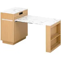 STILVORA Eettafel - Uitschuifbare Keukeneilandtafel Met Led, Oplaadpunten En Opbergruimte - Voor Keuken En Eethoek - MDF - Naturel