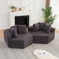 STILVORA Fauteuil 122 x 138 x 76 cm - Modulaire Zeshoekige Loungestoel Met 3 Kussens - Voor Woonkamer En Lounge - Chenille Grijs