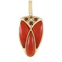 Cavill - Zilveren Hanger - 925 Sterling Zilver Verguld - 13,2 Ct Rode Carneool Peervormig Cabochon - 0,15 Ct Indische Granaat - Elegant Sieraad