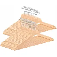 Springos 30x Houten Kledinghangers Set - Natuurlijk Hout - 43cm Breed