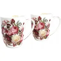 Queen Isabell Set van 2 Porseleinen Mokken met Bloemendecor - Cadeauverpakking