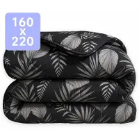 HappyBed Dekbed zonder overtrek 160x220 + instopstrook - Wasbaar Dekbed - Bedrukt dekbed zonder hoes - Hoesloos Dekbed - Twijfelaar dekbed - Black Leaves