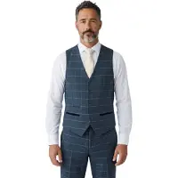 Paul Andrew Marineblauwe tweed gilet voor heren met visgraatmotief - Harris