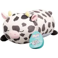 Jazwares Squishmallows - Medium Plush (Colin - Black And White Cow W/Yellow Horns and Pink Snout - Sleepamallows) - 25cm Plush