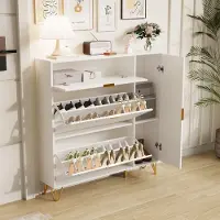 Rosahqnda Schoenenkast voor de hal, hout, met 2 kleppen en 2 kastdeuren, wit, geschikt voor slaapkamer en woonkamer, 110x24x118,5 cm. Moderne houten schoenenkast met deuren, schoenenopbergkast