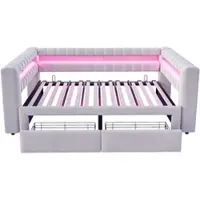 STILVORA gestoffeerd bed 90/180x190 cm met uitschuifbaar bed en lades, slaapbank met geïntegreerde opbergruimtes en LED-verlichting, multifunctioneel bed met USB- en Type-C-aansluitingen