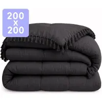 HappyBed Dekbed zonder overtrek 200x200 - Wasbaar Dekbed - Bedrukt dekbed zonder hoes - Hoesloos Dekbed - Tweepersoonsdekbed - Black