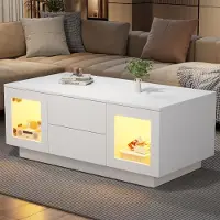 MODFU Hoogglans salontafel, 100 x 50 x 40 cm, salontafel met RGB-LED-verlichting, witte salontafel met 2 lades en 2 kastjes