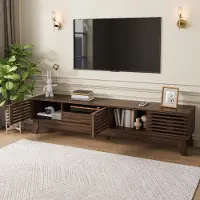 STILVORA TV-Meubel - Geribbelde Fronten Met 3 Deuren En Lade - Moderne Opbergruimte Voor Woonkamer - MDF - 170x35x40 Cm - Walnoot