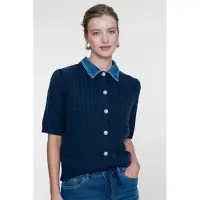 Geisha 64507-10 675 cardigan + denim collar navy/denim