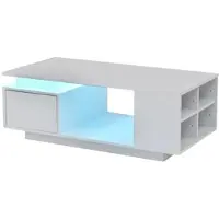 OKWISH Salontafel - Hoogglans Met Ledverlichting - Met Lade En 7 Opbergvakken - Voor Woonkamer - Spaanplaat Wit - 100x50x36 Cm