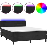 vidaXL Boxspringbed met matras en LED-verlichting, zwart, 140x190 cm, fluweel