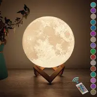 FOOCCA Maanlamp 3D Tafellamp 24 cm - 15 cm, 18 cm, 20 cm Via Menu - Maan Lamp - Accu 15 tot 89 uur - 16 Dimbare LED Kleuren & Afstandsbediening - Extra Realistisch