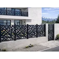 Vente-unique Tuinpoort in aluminium met geometrisch patroon in lasergesneden design - B103 x H166 cm - Antraciet - NATAFO