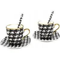 Queen Isabell 2x Porseleinen Espressokopjes 80ml Pepita met Schoteltjes