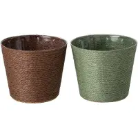 J-Line Bloempot - papier - donkergroen/donkerbruin - medium - assortiment van 2