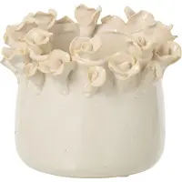 J-Line Bloempot met rozen - keramiek - ecru - small