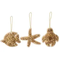J-Line hanger Vis + Zeester + Schildpad - stof/kralen - goud - 3 stuks