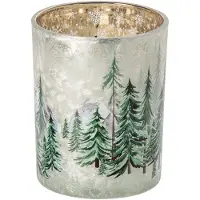 J-Line Kandelaar met kerstboom - glas - wit/donkergroen - medium - set van 2