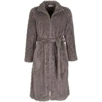 Pastunette Badjas dames met rits - zacht fleece - ritssluiting en ceintuur - dames ochtendjas taupe - maat 3XL (56-58)