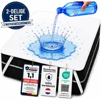 Komfortec Set van 2 Waterdichte Matrasbeschermers 180x200 cm Dubbelpak - Matrasbeschermhoes - Ademende Matrashoes - Niet Krakende Matrasbeschermer - Incontinentiemateriaal - Wit