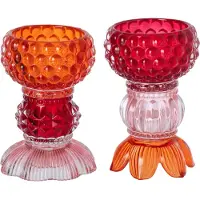 J-Line kaarshouder - glas - rood/oranje - 2 stuks
