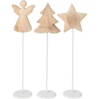 J-Line Engel, boom en ster - paulowniahout - wit/naturel - large - assortiment van 3