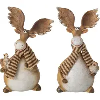 J-Line Rendier met sjaal - polyresin - beige/wit - small - assortiment van 2