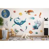 Evora XL Muurstickers Oceaan – Walvis, Zeeschildpad & Zeedieren – 19 Herpositioneerbare Muurstickers – Kinderkamer