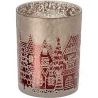 J-Line Windlicht - glas - kerstrood/grijs - medium - set van 2