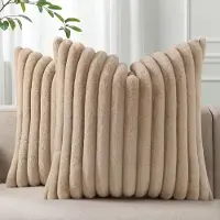 VHV - Sierkussenhoes - Pluche kussenhoes van imitatiewol - Decoratieve kussenslopen voor woondecoratie - Set van 2 - 45 x 45 cm - Kameel