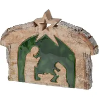 J-Line Kerststal met schors - mangohout - naturel/donkergroen - large