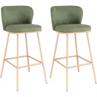 Vente-unique Set van 2 barkrukken in gestructureerde stof en metaal met houtlook - Groen en naturel - SENORASE