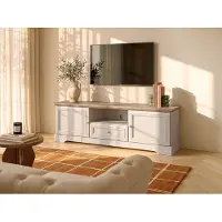 Vente-unique Tv-meubel met 2 deuren, 1 lade en 1 nis - Beige en natuurlijk licht - ZARULA