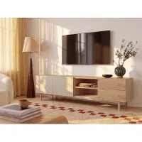 Vente-unique Tv-meubel met 2 deuren, 2 laden en 2 nissen - Beige en natuurlijk licht - REYALA