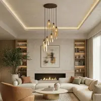 Searchlight Hanglamp Kent, dimbaar, crème / amber, Woon-/ Eetkamer, metaal, hanglamp