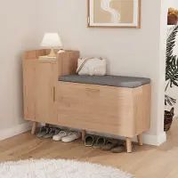 Rosahqnda Schoenenbank - Schoenenrek - Schoenenkast - Gevoerd, 2 opbergvakken - hal, woonkamer, slaapkamer - 100 x 30 x 69,5 cm - Natuurlijk hout