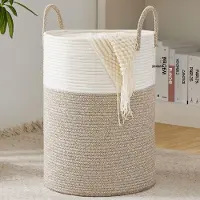 Kavo Wasmand - 58L - Wasbox - Wasmanden - Wit en bruin - 38cm x 38cm x 50cm