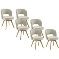 Vente-unique Set van 6 draaistoelen in stof en eikenhout - Crème - GUSTAVY