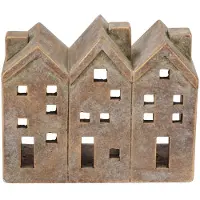 DK Design Daan Kromhout - Waxinelichthouder - Huisjes - Beton - Goud/Grijs - 18x8x14cm