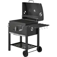 Outsunny : Houtskoolgrill, grillwagen, barbecue, houtskool, kolengrill, tuingrill