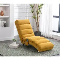 MODFU - Massageligstoel - Met Vibratiefunctie En Zijvak - Modern - Voor Woonkamer - Linnen - Mosterdgeel - 55 X 148 X 84 Cm