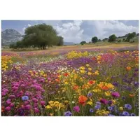 WALLARENA - Fotobehang op vlies 150x105 cm - wilde bloemen en weide - inclusief lijm