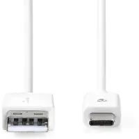 Nedis USB-Kabel - USB 2.0 - USB-A Male - USB-C Male - 15 W - 480 Mbps - Vernikkeld - 2.00 m - Rond - PVC - Wit - Label