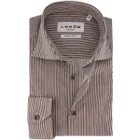 Ledub Modern Fit overhemd bruin gestreept stretch