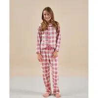 Little label pyjama met roze geruite print Meisjes Stretchkatoen Klassieke kraag - maat 98/104